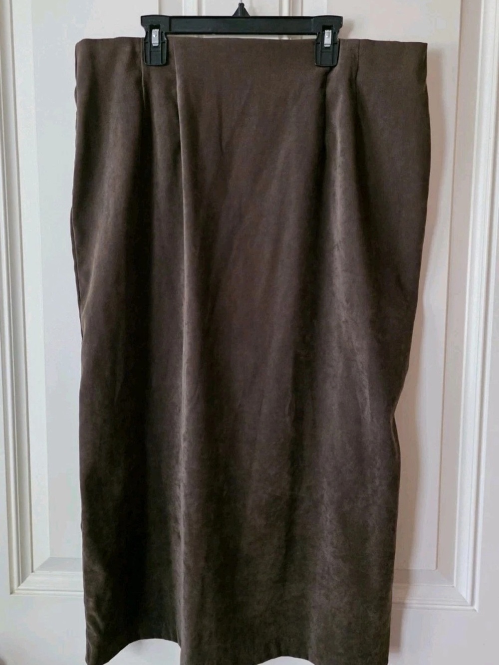 Vintage Brown Faux Suede Midi Skirt   Elastic Waist 36–40” Boho Minimalist